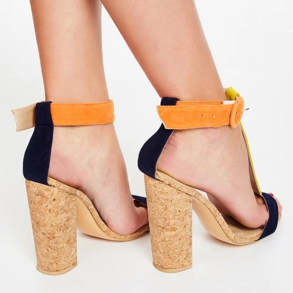 So Me Footwear, Supra-2 Navy Orange Cork Combo Color Block Heels - Picture 3 of 16